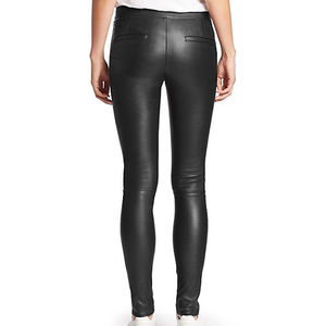 Pantalones de cuero PU ajustados para mujer, precio mayorista, cintura alta, cierre con cordón, color liso, para invierno - Product Image 6