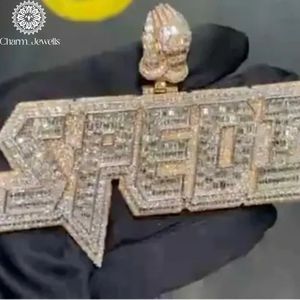 Charm_Jewells 22K Gold Plated Moissanite Letter Pendant Themed Hip Hop Unisex Jewelry Channel Setting Baguette Cut - Product Image 4