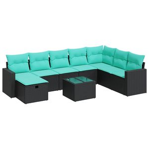 Set di divani da giardino in polyrattan nero da 9 pezzi con cuscini, eleganti mobili da esterno - Product Image 2
