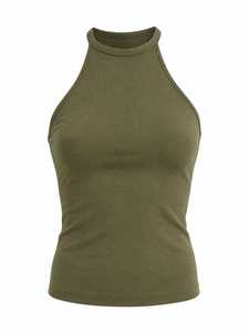 Débardeur personnalisé à col montant et dos nu en tricot 100% coton, sans manches, coupe ajustée, décontracté d'été, doux, respirant, extensible, séchage rapide - Product Image 3