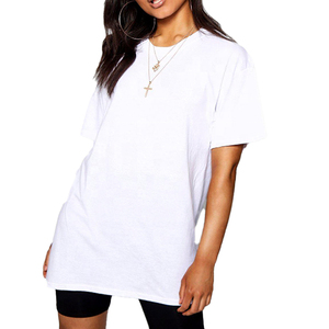 Camiseta Extra Grande Personalizada con Cuello Redondo para Mujer |   Camiseta de Manga Corta Informal de Color Sólido, 100% Algodón, Cuello Redondo, Hombros Caídos - Product Image 1