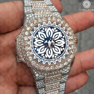 Charm_Jewells Luxury Men's Stainless Steel <b>Diamond</b> <b>Watch</b> 42mm Round Case Analog Quartz Movement Folding Clasp - Product Image 2