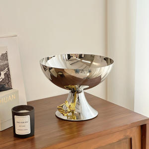 Bol à bonbons moderne en acier inoxydable de qualité supérieure, résistant à la chaleur, avec pied unique et base décorative florale dorée - Product Image 2