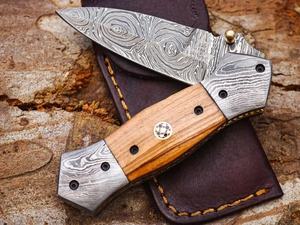 Couteau de chasse tactique en acier Damas, couteau de survie d'extérieur de qualité industrielle 58HRC, lame pleine longueur, pointe tombante, couteau pliant OEM - Product Image 4