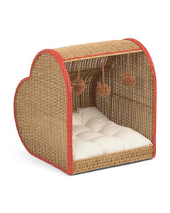 บ้านสัตว์เลี้ยงหวายสานมือ รูปทรงหัวใจ พร้อมเบาะ สำหรับแมวและสุนัข ใช้ภายในบ้าน - Product Image 1