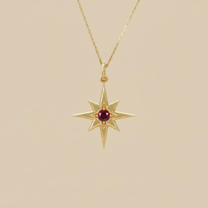 Collar con Colgante de Estrella Chapado en Oro con Piedra de Rubí y Cadena de Serpiente, Joyería Clásica Unisex para Uso Diario, Piedra de Nacimiento de Julio - Product Image 1