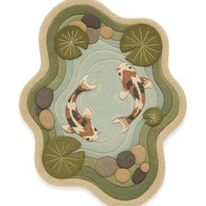 Inspired Hand-Tufted Wool Koi Pond Rug | 3D Embossed Texture Forest <b>Floor</b> Koi Fish Rug for Living room, Bedroom, Dining Decor - Product Image 6