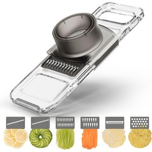Affettatrice Mandolina Trasparente Multifunzione a 6 Lame Intercambiabili, Tagliaverdure Manuale con Protezione per le Mani - Product Image 1