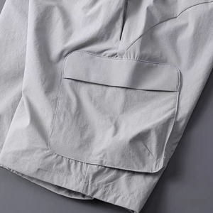 Men's Gray Solid Cotton Cargo Shorts Mid Waist Elastic Breathable Casual Bermuda Style - Product Image 4