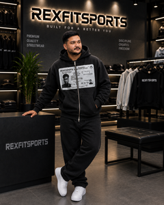 REXFITSPORTS 2026 Sweat à capuche zippé oversize noir pour homme, impression graphique personnalisée, molleton de coton premium, veste streetwear - Product Image 4