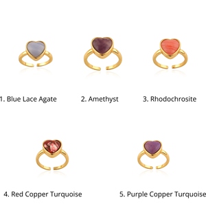 Bague de fiançailles en forme de cœur en laiton massif plaqué or 18 carats pour femme, ajustable, avec pierre précieuse, modèle best-seller, bijoux fantaisie. - Product Image 2