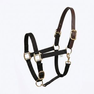 Cabestro de Seguridad Negro para Caballo, de Nailon con Corona de Cuero Genuino, Ajustable, Duradero, para Equitación - Product Image 2