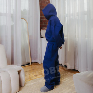 Custom Fleece Hoodie Set Stacked Pants <b>Flare</b> Unisex Wholesale Fleece Hoodie Set Custom Zip up Hoodie with Zip - Product Image 5