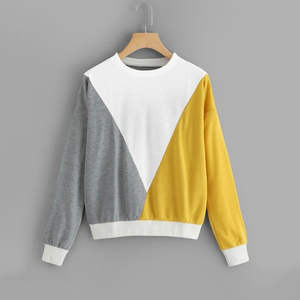 Sudadera Personalizada 2026 con Bloques de Color, Unisex, Cuello Redondo, Manga Larga, Gris, Amarillo, Blanco, Diseño de Parches en Contraste, Sudadera Informal - Product Image 1