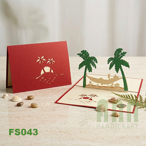 การ์ดกระดาษตัดลาย 3 มิติ แบบป๊อปอัพ รุ่น FS043 ANN HANDICRAFT ลายต้นปาล์มและเปลญวน งานแฮนด์เมด ตัดด้วยแม่พิมพ์ สำหรับมอบเป็นของขวัญแทนใจเพื่อน - Product Image 3