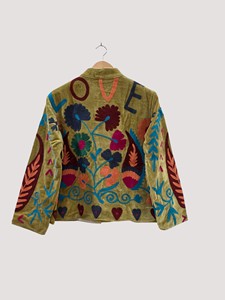 Hand Embroidered Floral <b>Velvet</b> Bomber Jacket Stand Collar Full Sleeve Autumn Women's Plus Size - Product Image 3