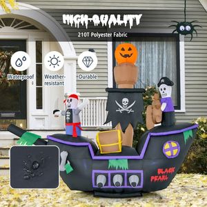 Décoration de bateau pirate gonflable pour Halloween, 7 pieds, avec lumières LED et souffleur - Product Image 6