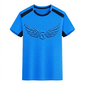 T-shirt sportif à manches courtes bleu pour homme, coupe régulière, col rond, tricoté en polyester, couleur unie - Product Image 2