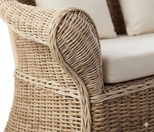Handmade Natural Rattan Outdoor <b>Sofa</b> Wicker Patio Loveseat Garden Bench With Comfortable Cushions For Hotel Balcony Home Decor - Product Image 6