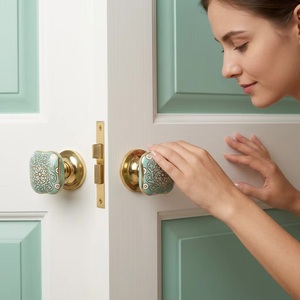 Round Ceramic Cabinet Knob with Floral Design Modern Style Easy Installation for Home Bar Drawer <b>Door</b> Furniture Use - Product Image 2