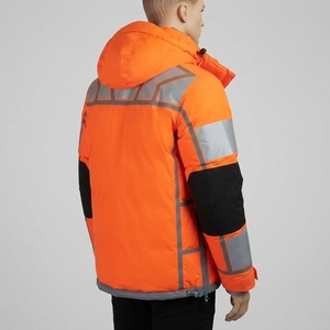 <b>Men</b> Orange <b>Reflective</b> Stand Collar Puffer <b>Jacket</b> Quilted Winter Coat High Visibility Insulated Workwear Outdoor Front <b>Jacket</b> - Product Image 2