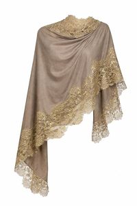 Chal de Lana Fina de Cachemira para Mujer, Diseño de Lujo con Borde de Encaje Dorado, Elegante Estola para Fiestas, Festivales y Ropa Étnica - Product Image 3