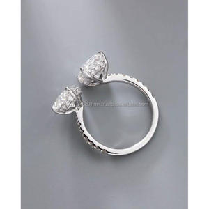 Elegante anillo Toi et Moi con diamantes en forma de pera y corte esmeralda en oro blanco, anillo de compromiso y boda de lujo para mujer, regalo para ella. - Product Image 4