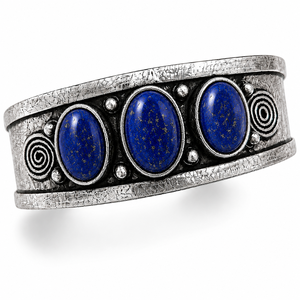 Brazalete Ovalado Unisex de Latón Chapado en Oro/Plata con Tres Piedras de Lapislázuli Estilo Vintage Hecho a Mano de Blue Empire - Product Image 1