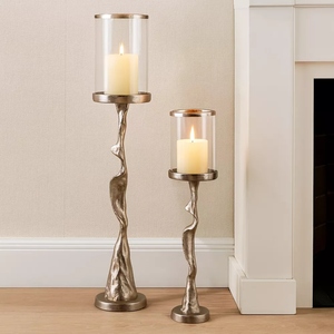 Elegant design Set of 2 cast aluminum and <b>glass</b> hurricane candle holders tall decorative candle stand offer customizations - Product Image 6