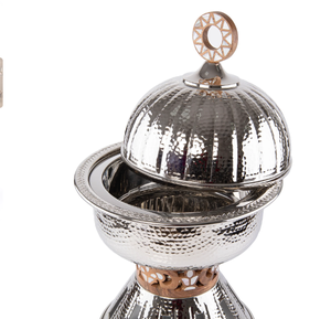 Plat à réchaud en métal martelé argenté de qualité supérieure avec couvercle en dôme, chauffe-plats, équipement de service pour buffets, hôtels et événements de restauration - Product Image 5