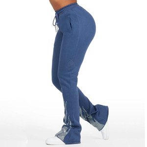 2026 New Arrivals Women Streetwear Style Sweatpants <b>Stacked</b> Trouser for Women with Rhinestone Printed Sweatpants Wholesale Rate - Product Image 3