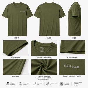 เสื้อยืดโพลีเอสเตอร์ผู้ชายทรงปกติ แขนสั้น คอกลม สีพื้น พิมพ์ลายโลโก้ด้านหน้า ผ้าถักระบายอากาศได้ดี - Product Image 5