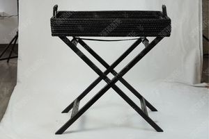 <b>FOLD</b> & SERVE Tray <b>Table</b> With Leg Rattan Tray Serving <b>Kitchen</b> Display Built-In Handles - Product Image 5