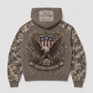 Men Hoodie Fleece <b>Jacket</b> Cotton Polyester Blend Oversized Boxy Drop Shoulder Distressed Embroidery Rhinestone DTG DTF Print - Product Image 2