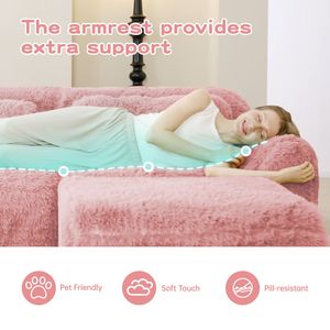 Divano Chaise Longue Senza Struttura in Tessuto Morbido Felpato 80 con Pouf, Set Profondo per Soggiorno, Nessun Montaggio Richiesto, Design Antiscivolo sul Fondo - Product Image 6