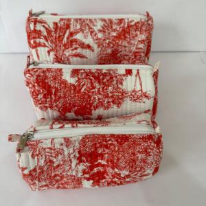 Ensemble de trousses de toilette en toile rouge faite à la main, trousse à maquillage en coton matelassé, organiseur de voyage pour femmes, pochette de rangement - Product Image 1