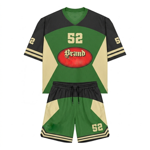 <b>Mens</b> 150 GSM Poly Mesh Jersey <b>Short</b> Set Two Tone Green Striped Sublimated Woven <b>Patch</b> Custom Team Uniform <b>short</b> set for <b>men's</b> - Product Image 2