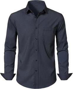 Men's Dot Pattern Long Sleeve Dress Shirt Turn-<b>down</b> Collar Full Sleeve Poplin Anti-Wrinkle Smart Casual - Product Image 1
