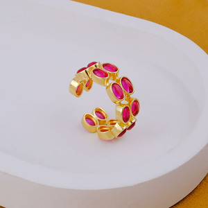 Natural Pink Tourmaline Wide Band Statement Ring-Handmade Gold Plated Open Cuff Ring-Promise personalized Gift For <b>Girlfriend</b> R - Product Image 4