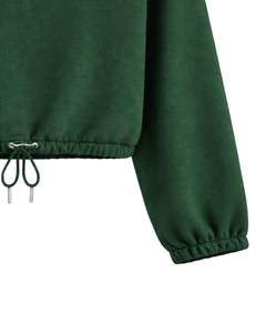 Sudadera Corta Verde Personalizada para Mujer con Cierre de Cremallera, Estilo Casual, con Cordón Ajustable en el Bajo, de Felpa Suave, Algodón y Poliéster, para Invierno - Product Image 6