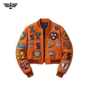 Blouson universitaire unisexe en cuir PU color block avec patch brodé, style motard et baseball, à bouton unique, épais, hiver, vintage - Product Image 6