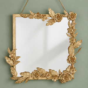 Gold Floral Square <b>Hanging</b> Wall <b>Mirror</b> Antique Leaf Frame Decorative <b>Mirror</b> For Living Room Bedroom Wall Decor - Product Image 2