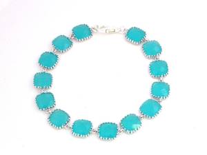 Sterling Silver Alloy Charm Cute Mint Blue Aqua Square Bridesmaid Bridal Jewelry Gift Unisex - Product Image 4