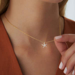 Collar con Colgante de Estrella de Mar Chapado en Oro de 14k, Plata de Ley 925 con Moissanita, Joyería Fina para Mujer, Perfecto para Fiestas - Product Image 5