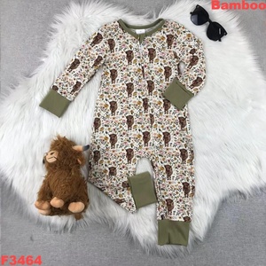 RTS ホットセール 西部風カウプリント 竹製ジッパー付きロンパースセット 可愛い新生児用ロンパース ベビー服 キッズ服 - Product Image 3