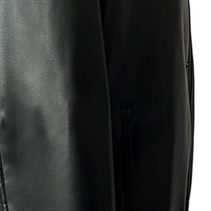 แจ็คเก็ตบอมเบอร์ผ้าไหม/ผ้าฝ้ายสีดำแบบยูนิเซ็กซ์ ซิปหน้าสไตล์วาร์ซิตี้ คอวี แขนเสื้อและชายเสื้อแบบพับได้ สตรีทแวร์สุดคลาสสิก - Product Image 6