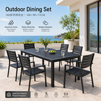 FLD2097 Mesa de Comedor Moderna y Resistente para Exteriores de Aluminio de 160 cm con Superficie de Madera PS para Hotel, Resort, Restaurante, Patio