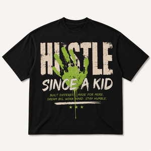 T-shirt Oversize Vintage en Jersey avec Motif 'Hustle', 100% Coton, Imprimé Effet Vieilli, Style Streetwear, Grammage Lourd, Unisexe pour Hommes et Femmes - Product Image 1