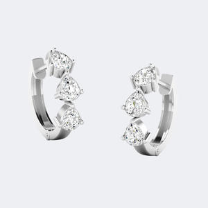 Pendientes de aro tipo huggie de oro con diamantes de laboratorio de corte pera de 0.90 CTW, color VVS VS DEF, forma de pera, corte brillante, engaste de puntas, joyería de aros. - Product Image 3