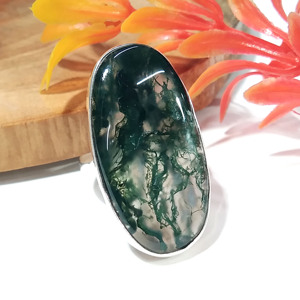 Natural Moss Agate Gemstone Ring <b>Solid</b> 925 Sterling <b>Silver</b> Ring Adjustable Oval Statement Ring for Women - Product Image 5